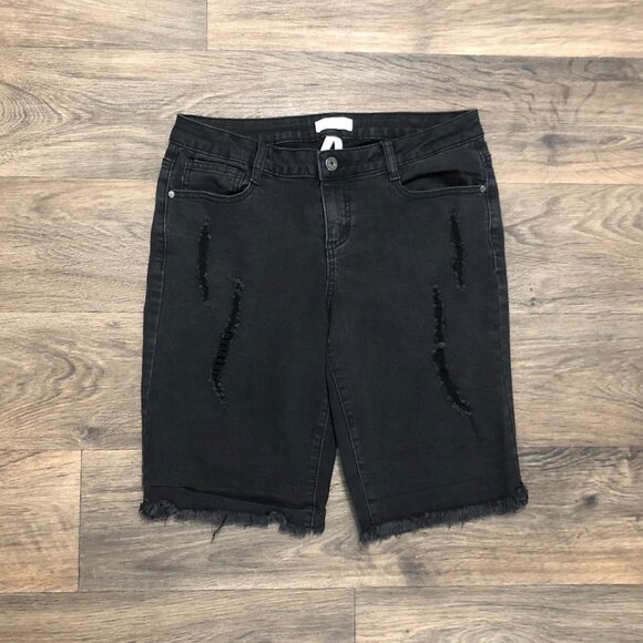 Candie's Black Distressed Bermuda Jean Shorts Size 11 - Picture 1 of 7